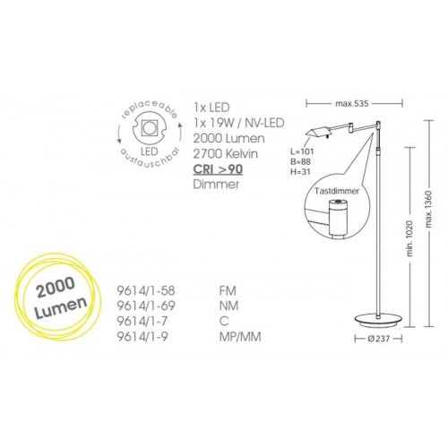 Holtkotter Leeslamp LED 2200 lumen 